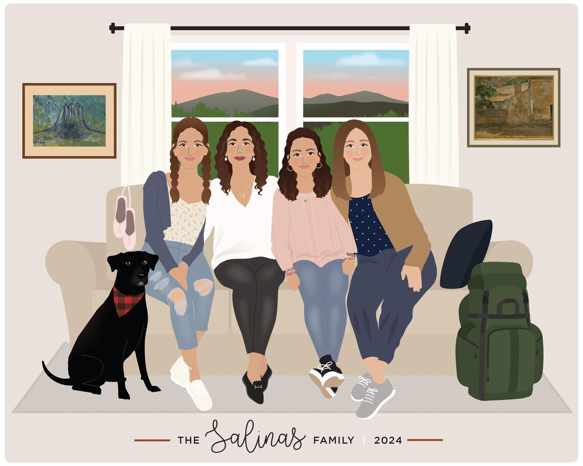 Family Portrait Illustration, Custom People Drawing - Image 2
