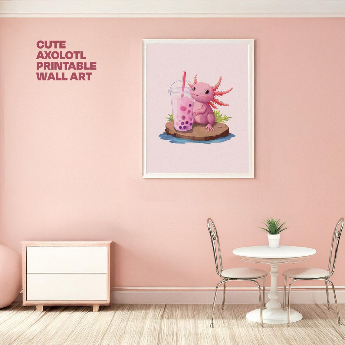 Axolotl Art Print Cute Kawaii Art Print Axolotl Wall Art Axolotl Art Whimsical Art Axolotl Bubble Tea Art Print 021 - Image 3