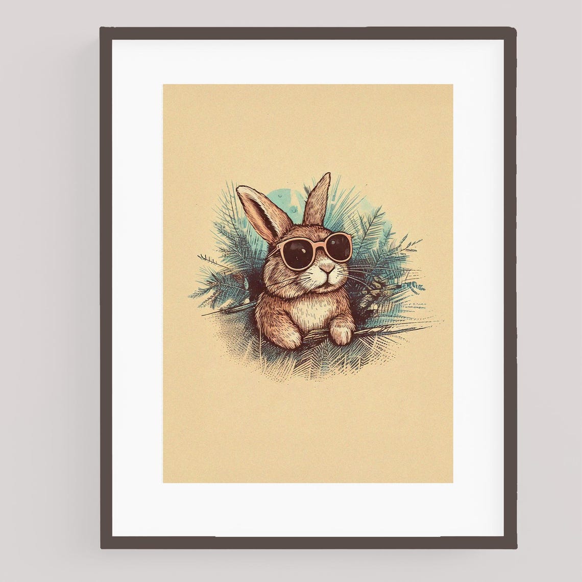 Cool Rabbit in Sunglasses Retro Vintage Illustration Art Poster - Image 3