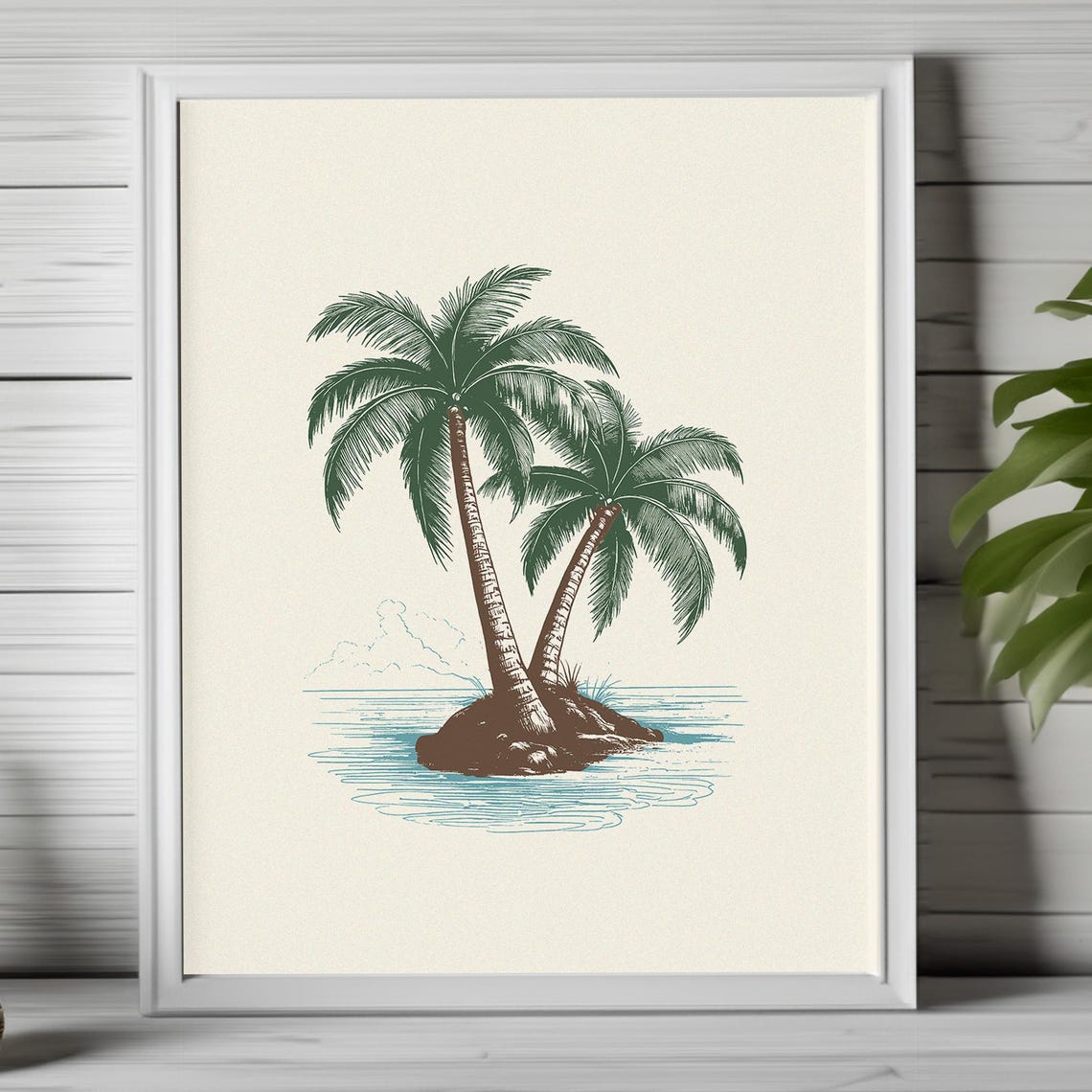 Twin Palm Trees on a Tiny Island Minimal Beach Art Wall Poster