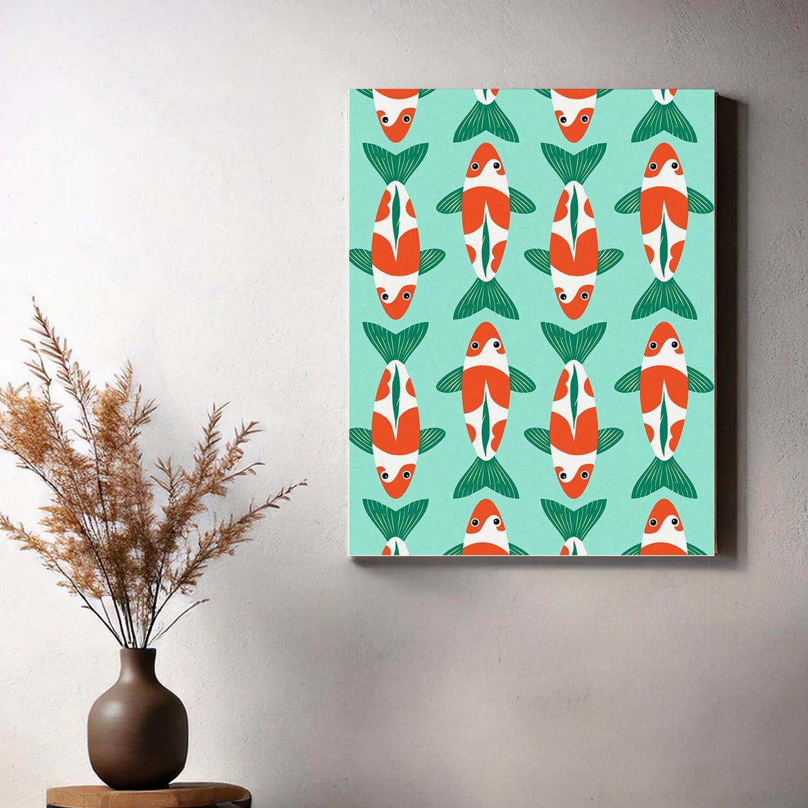 Koi Fish Pattern Modern Fish Art Coastal Decor Minimal Fish Print Ocean Inspired Art Retro Fish Print Koi Wall Art Green Koi Fish 108 - Image 3