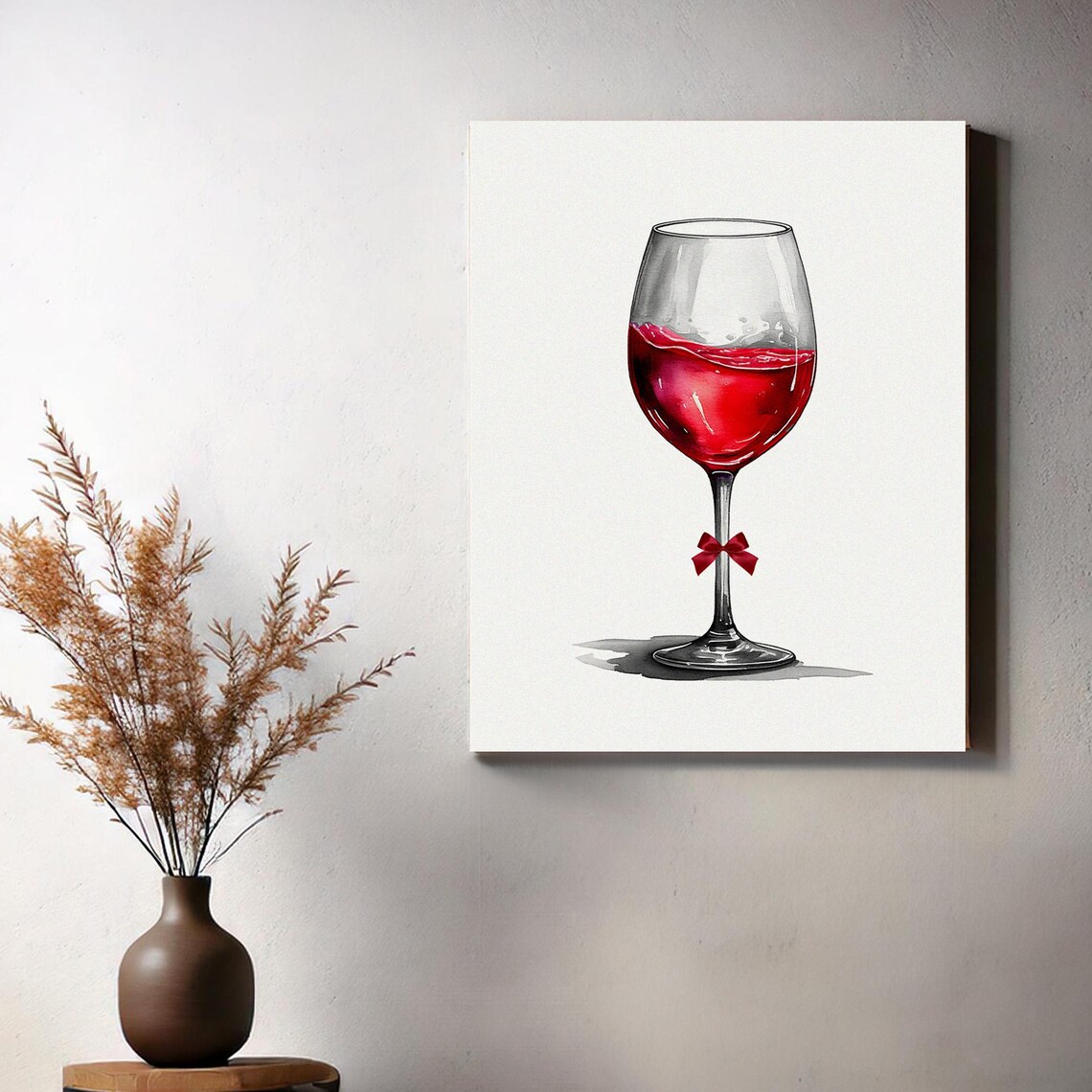 Elegant Red Wine Glass With Small Red Bow Watercolor Art Poster - Image 2