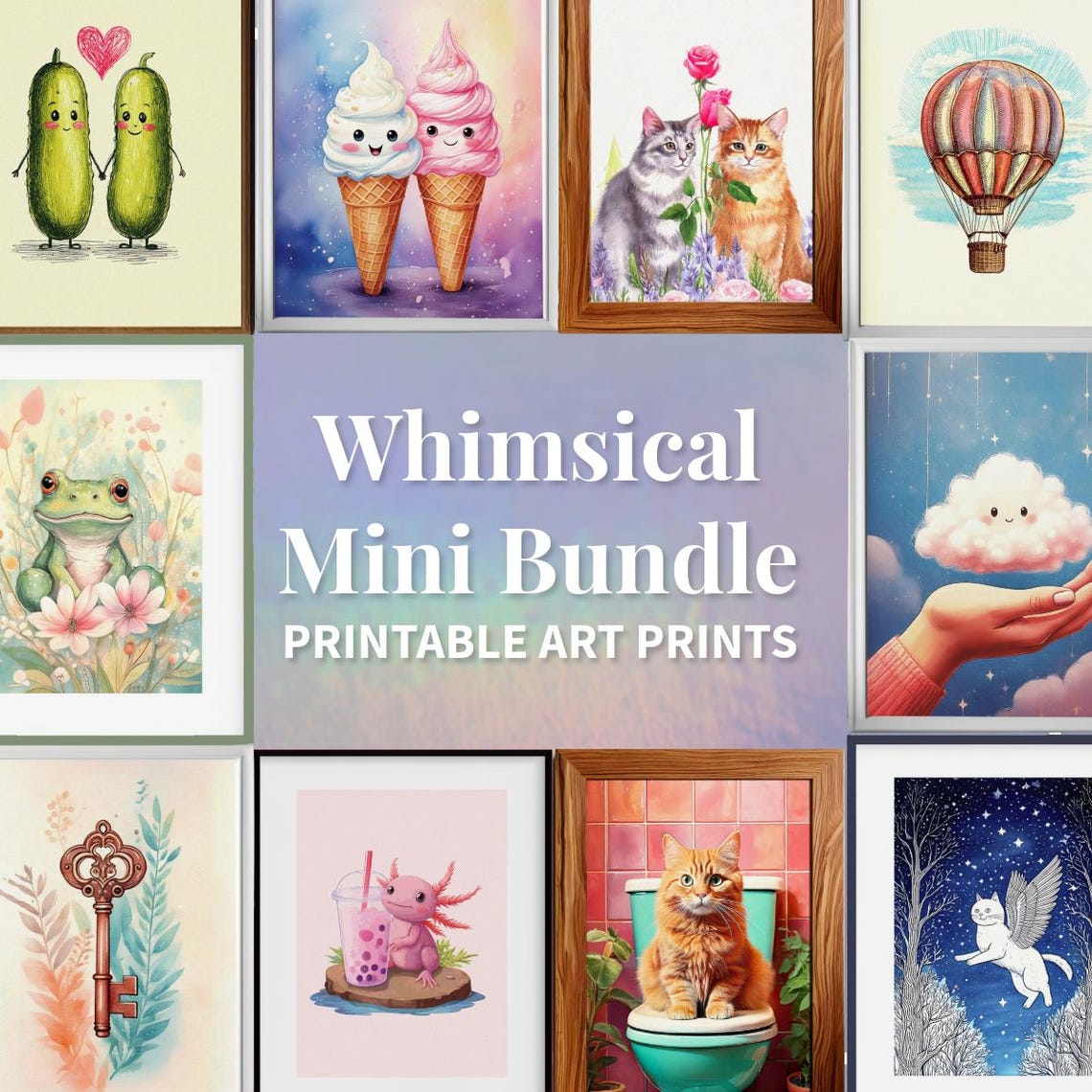 Whimsical Mini Art Bundle Set of Ten Cute Gallery Wall Prints