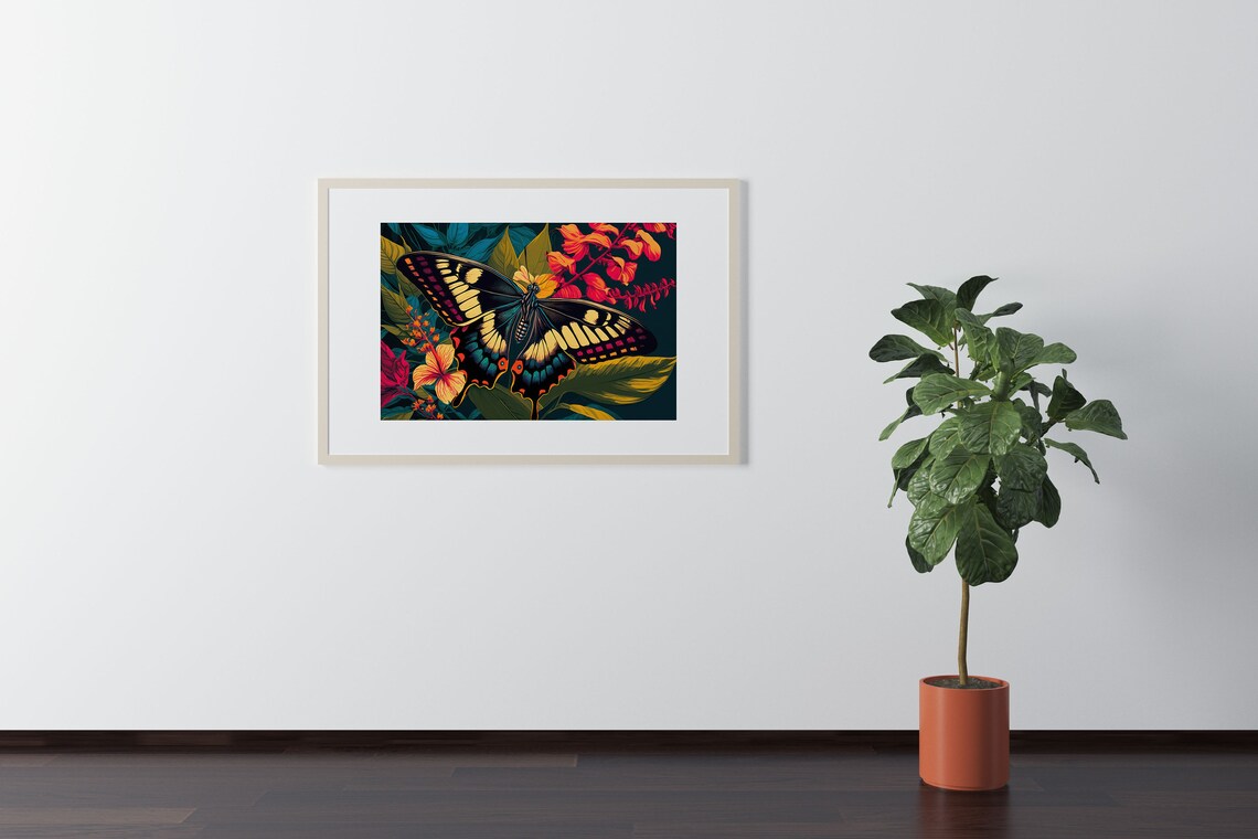 Giant Swallowtail Butterfly Poster Dark Jungle Tropical Floral Art - Image 3