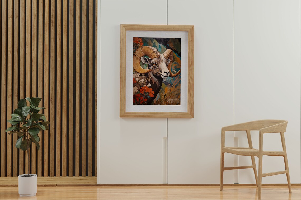 Bighorn Sheep Ram With Curled Horns Wildflower Mountain Poster - Image 3