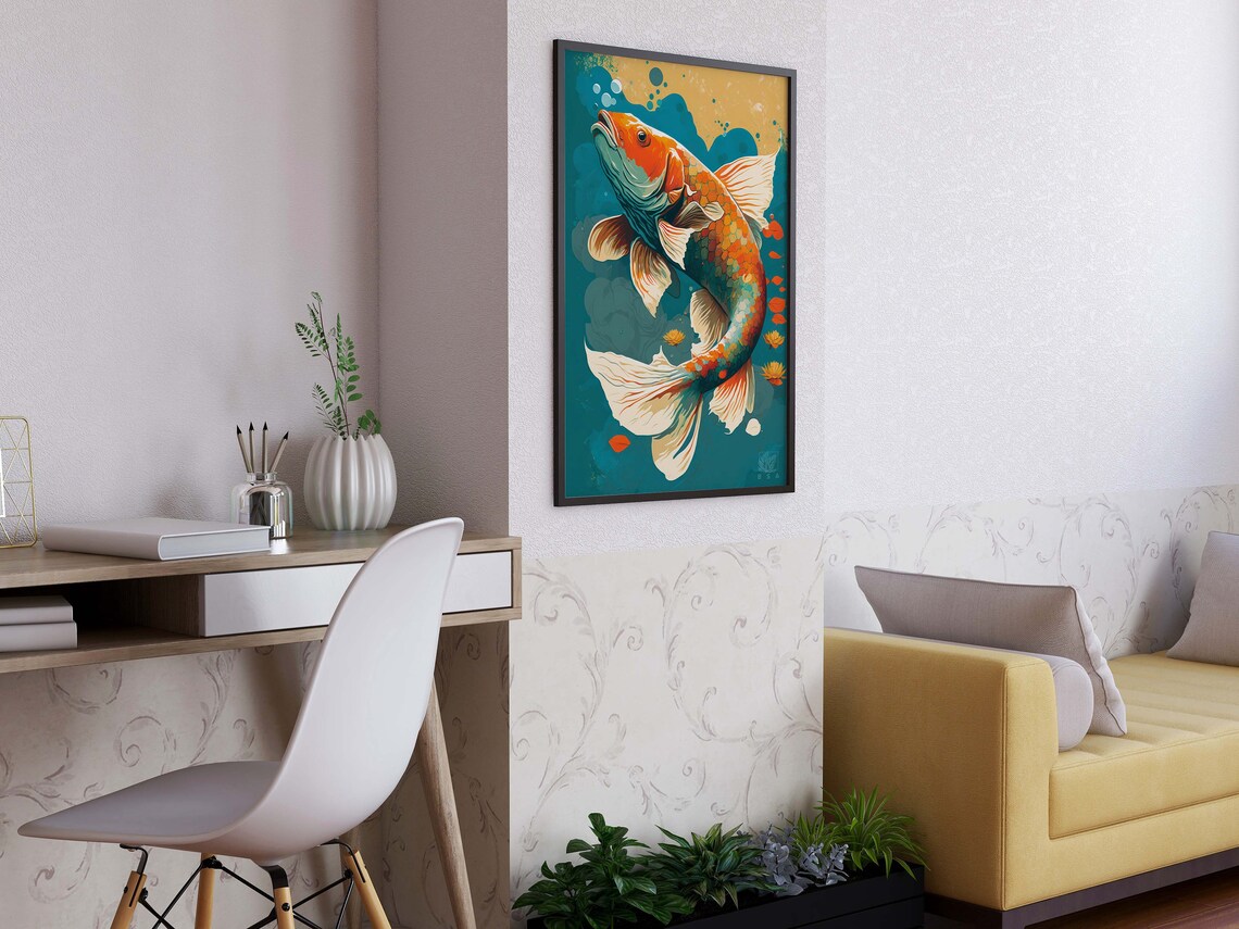 Modern Chic Koi Fish Poster Japanese Artwork Prints Japandi Art Deco - Image 4