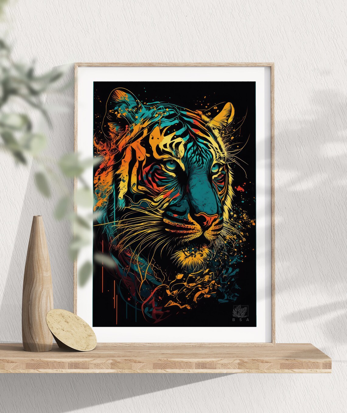 Neon Colorful Tiger Head Graffiti Splash Style Modern Art Poster