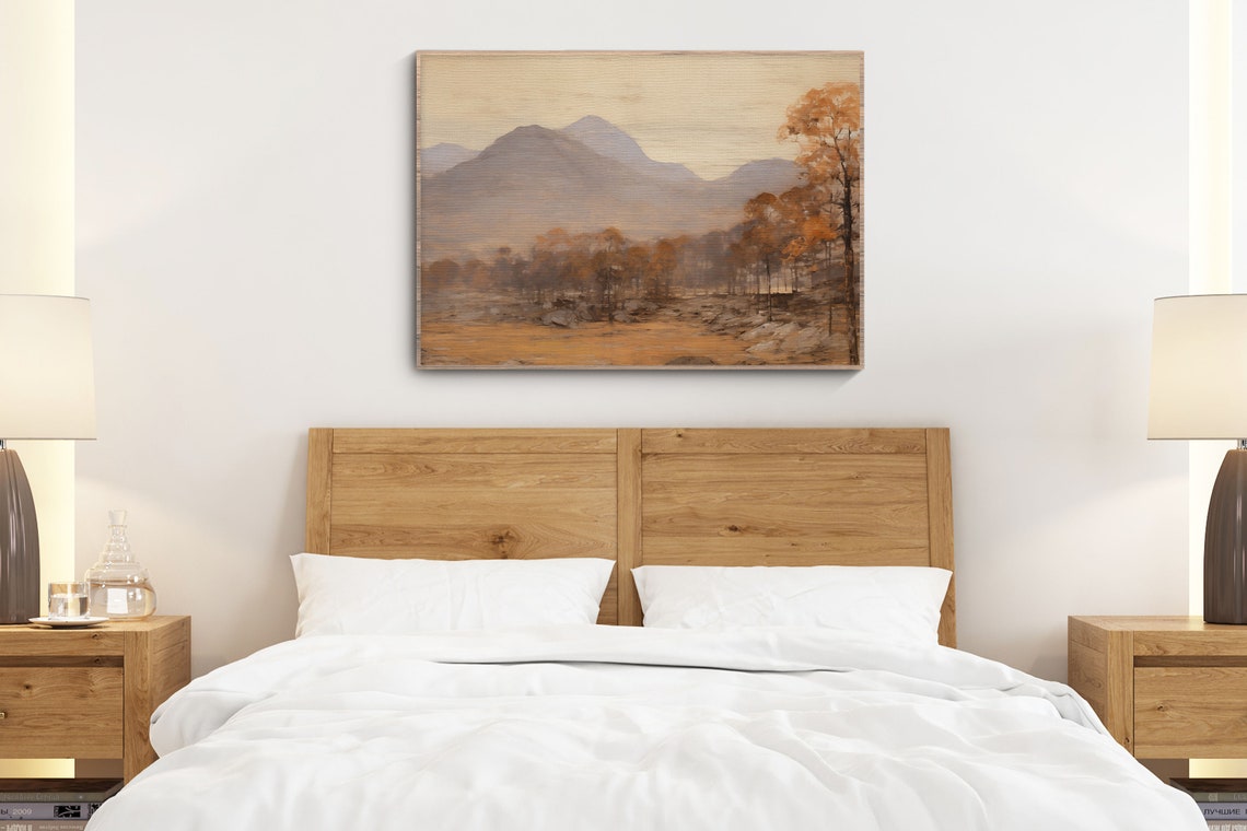Vintage Autumn Mountain Landscape Amber Fall Trees Scenic Wall Art - Image 2