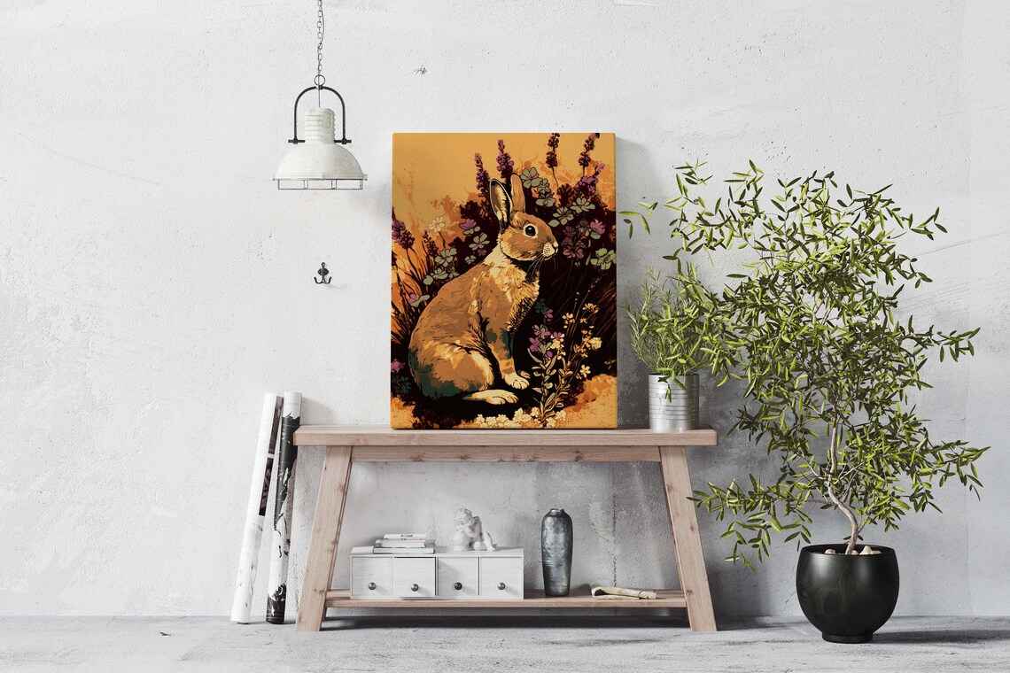 Golden Bunny in Amber Wildflower Field Sunlit Wildlife Poster - Image 2