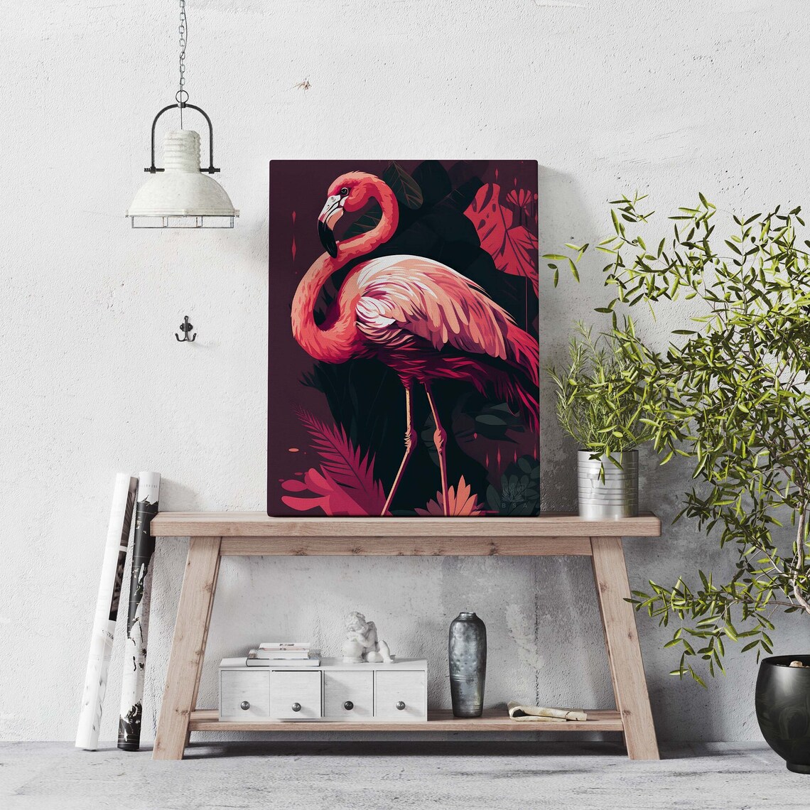 Pink Flamingo Poster Dark Burgundy Tropical Bird Moody Room Decor - Image 3