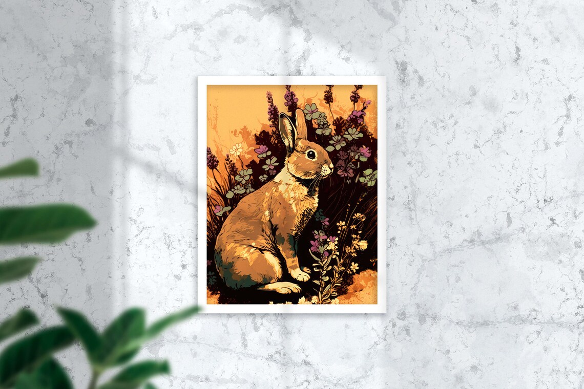 Golden Bunny in Amber Wildflower Field Sunlit Wildlife Poster - Image 4