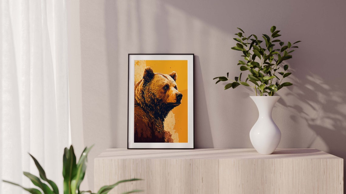 Grizzly Bear Profile on Burnt Orange Bold Wildlife Art Poster - Image 3