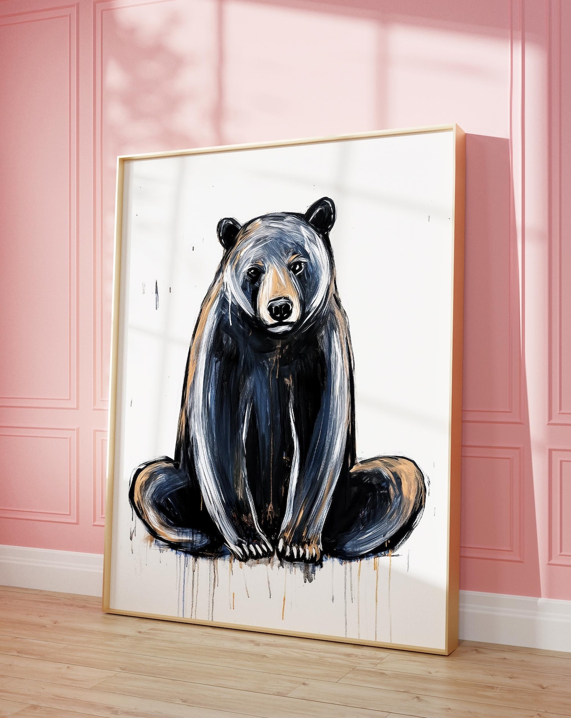 Seated Black Bear Ink Sketch on White Minimalist Background Poster - Image 2