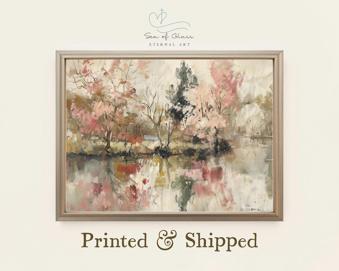 Abstract Landscape Art Print, Blush Pink Impressionist Tree