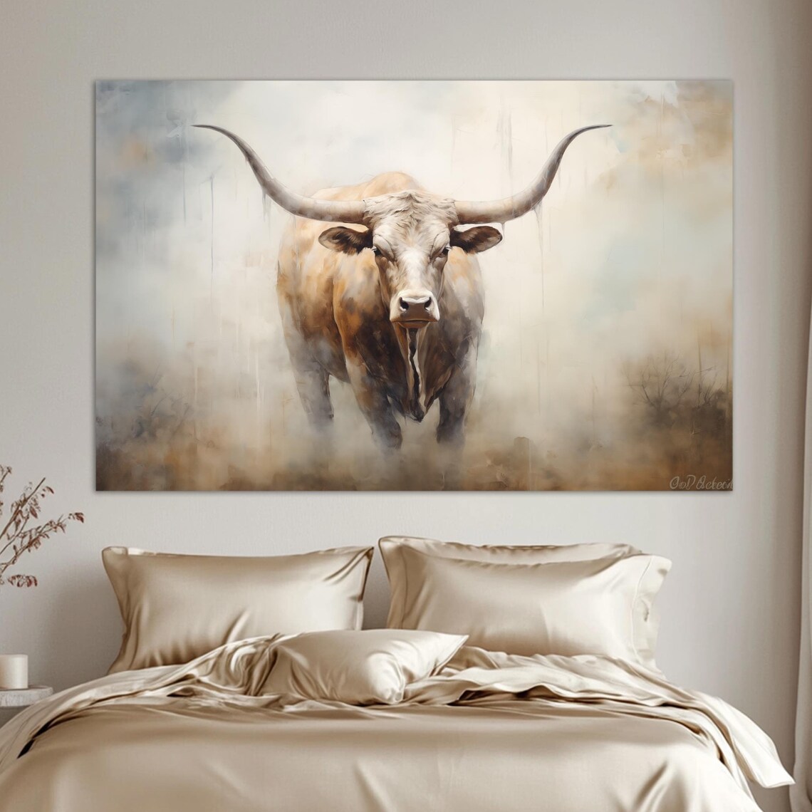 Texas Longhorn Bull Watercolor Painting Majestic Farm Ranch Art Poster