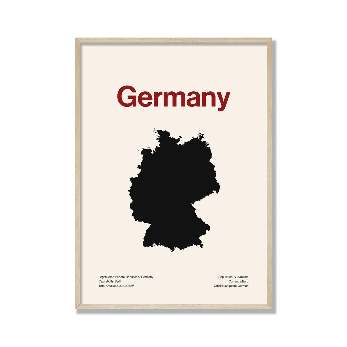 Germany Country Map Minimalist Silhouette Poster Red Typography