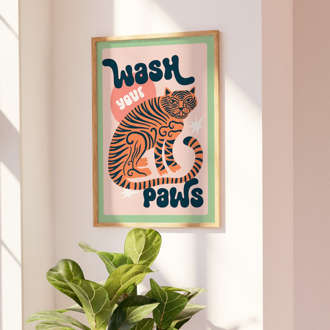 Tiger Wash Your Paws Bathroom Wall Art Print