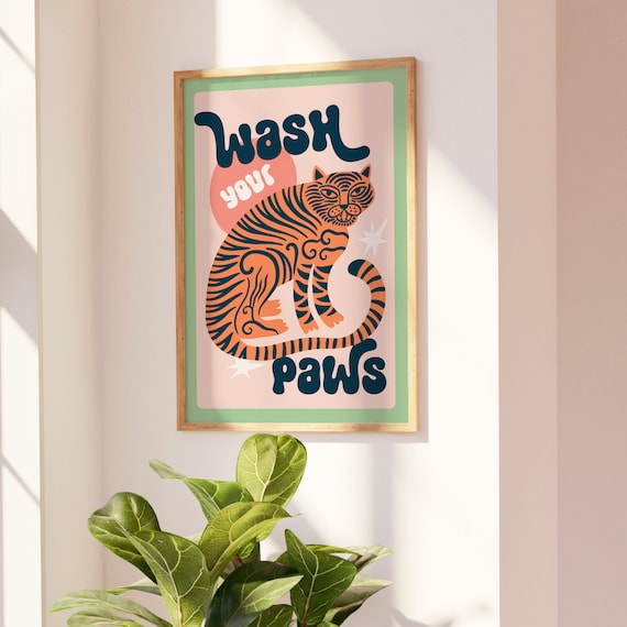 Tiger Wash Your Paws Bathroom Wall Art Print