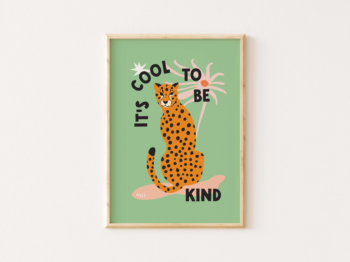 Be Kind Leopard Print Bathroom Art Print