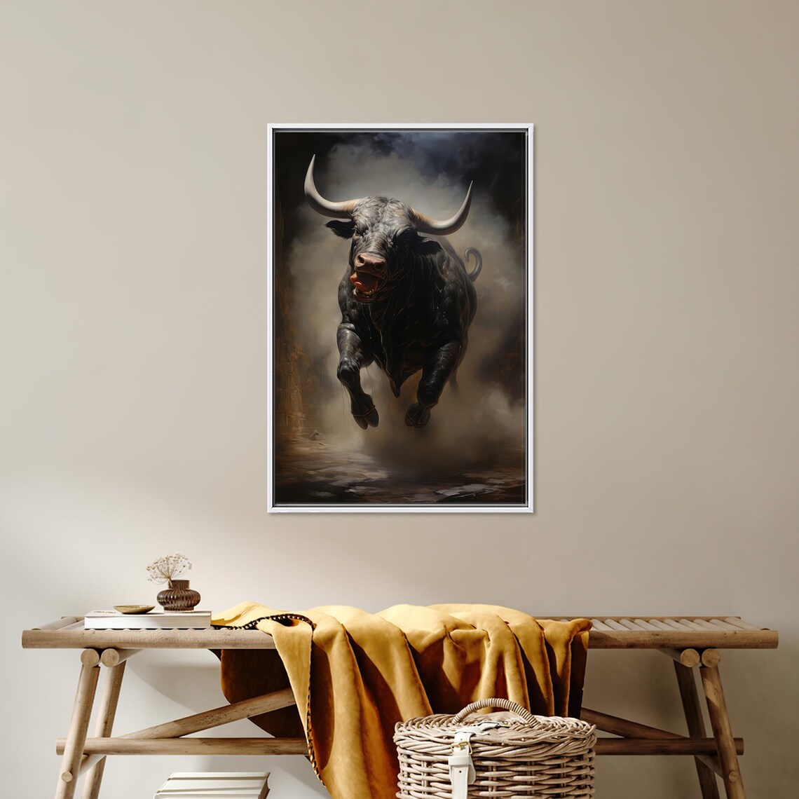 Fierce Charging Black Bull in Dramatic Wild West Style Art Poster - Image 4