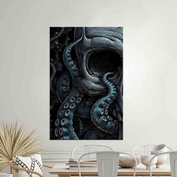 Octopus Wall Art Animal Wall Decor Horror Art Decor Blue Tones Art Modern Wall Art 3d Art Tempered Glass Gifts Cafe Wall Art