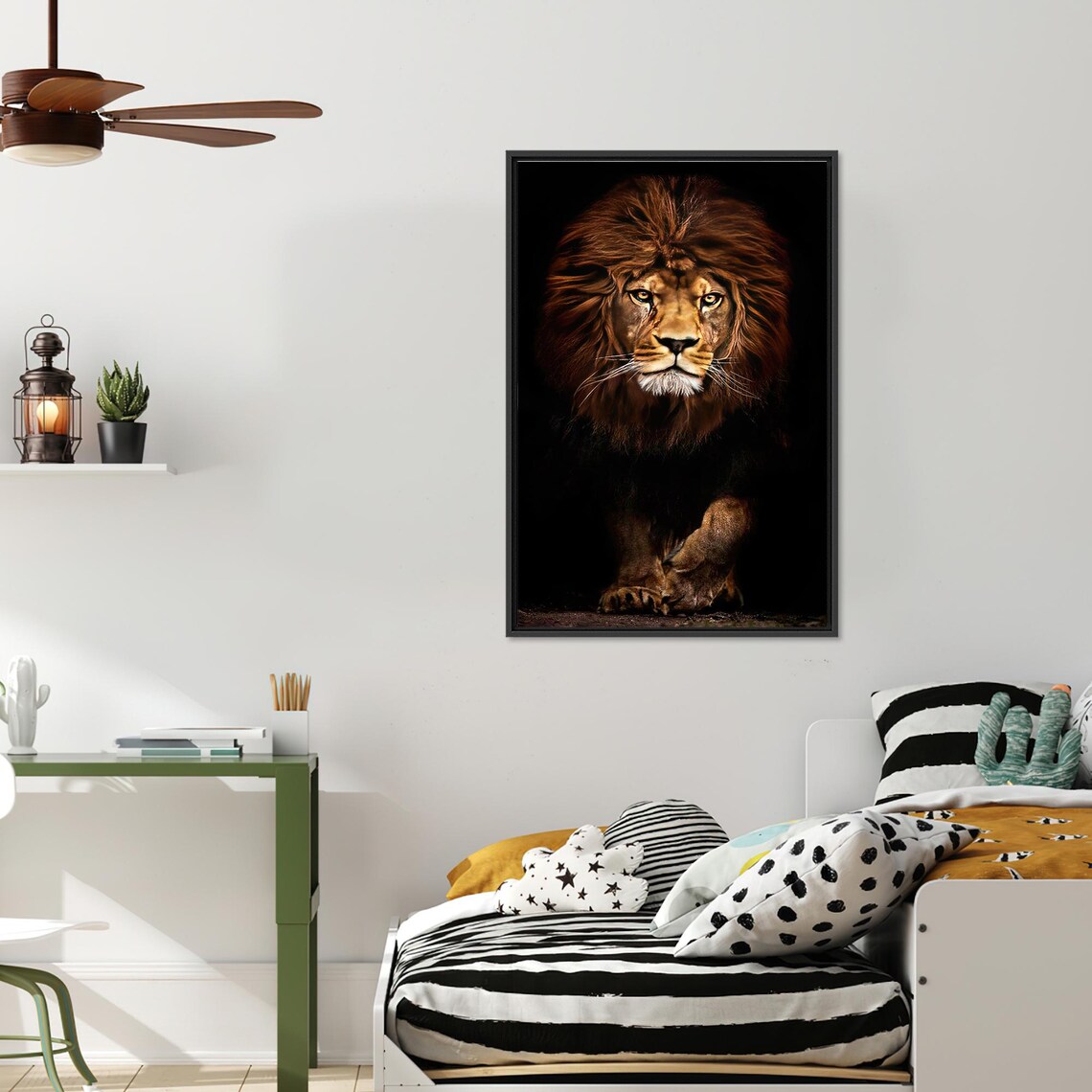 Male Lion with a Full Mane Stepping Out of Deep Darkness Poster - Image 3