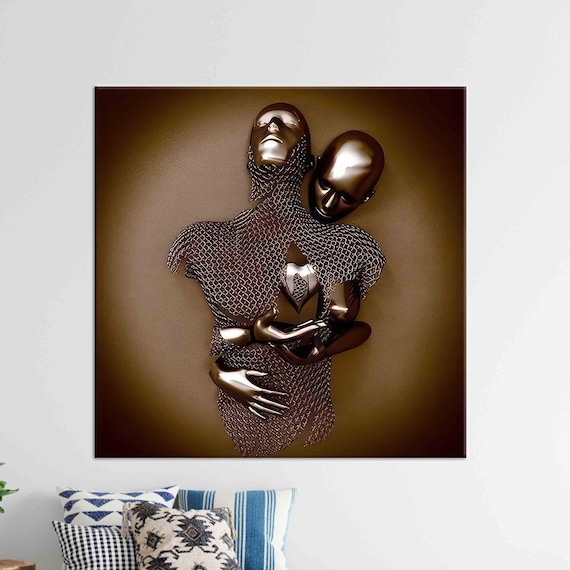 Couple Art, Modern Hugging Metallic Poster