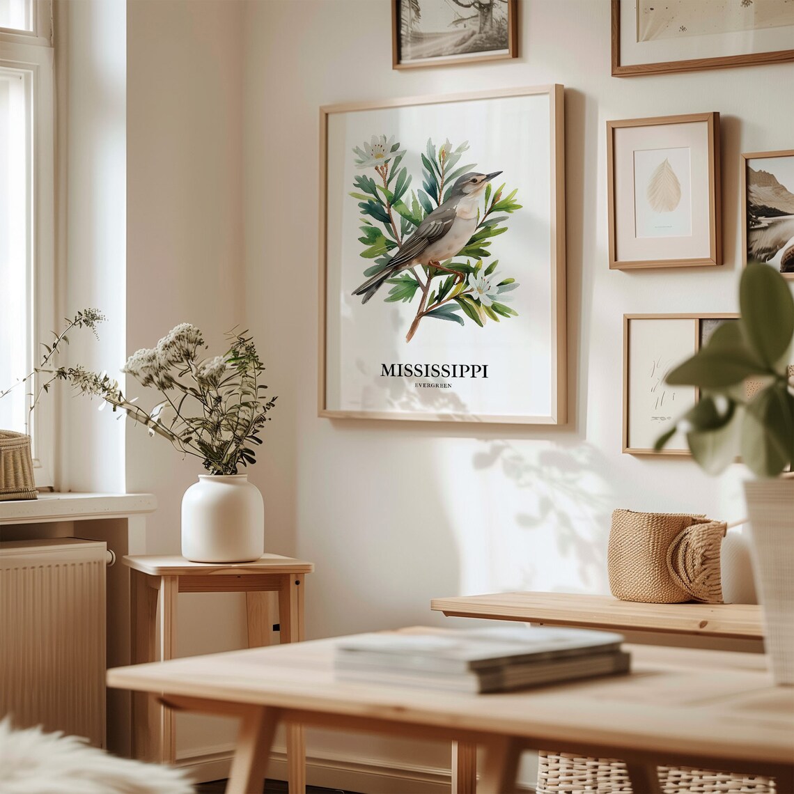 Mississippi State Bird and Flower Art Print - Image 2