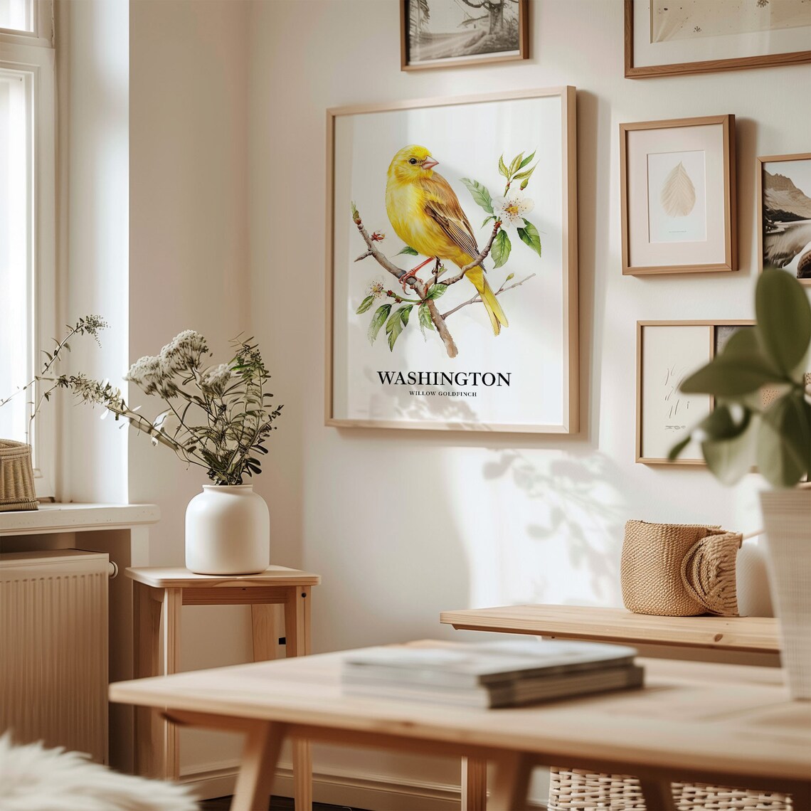 Washington Willow Goldfinch Watercolor Bird Illustration Poster - Image 2