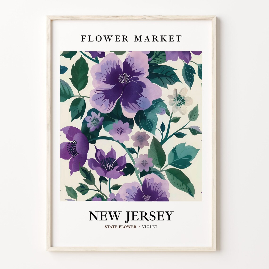 New Jersey State Flower Violet Art Print, Neutral Botanical