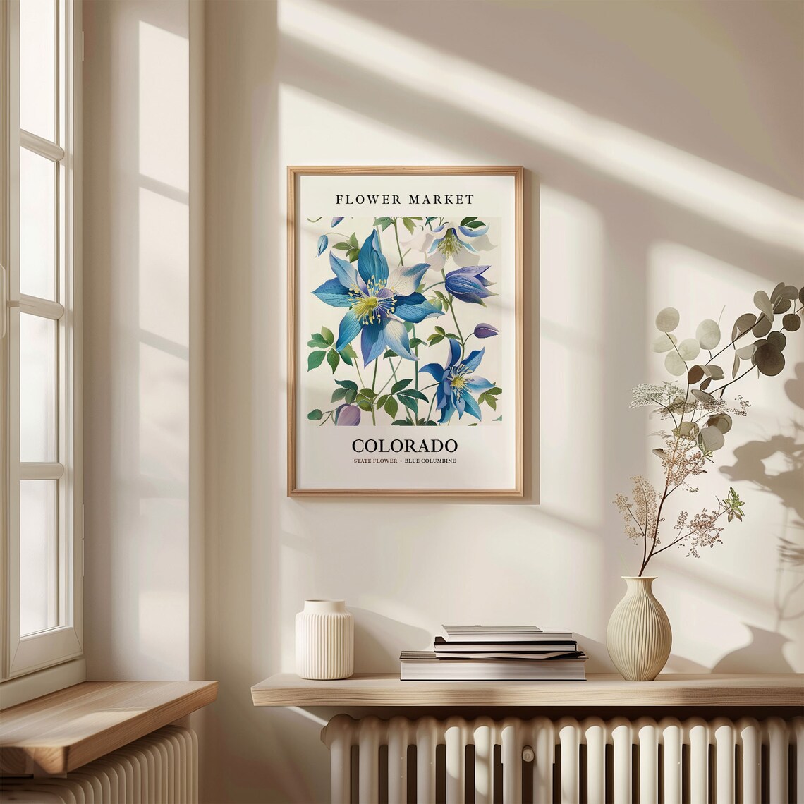 Colorado Blue Columbine Art Print, Neutral Botanical - Image 3