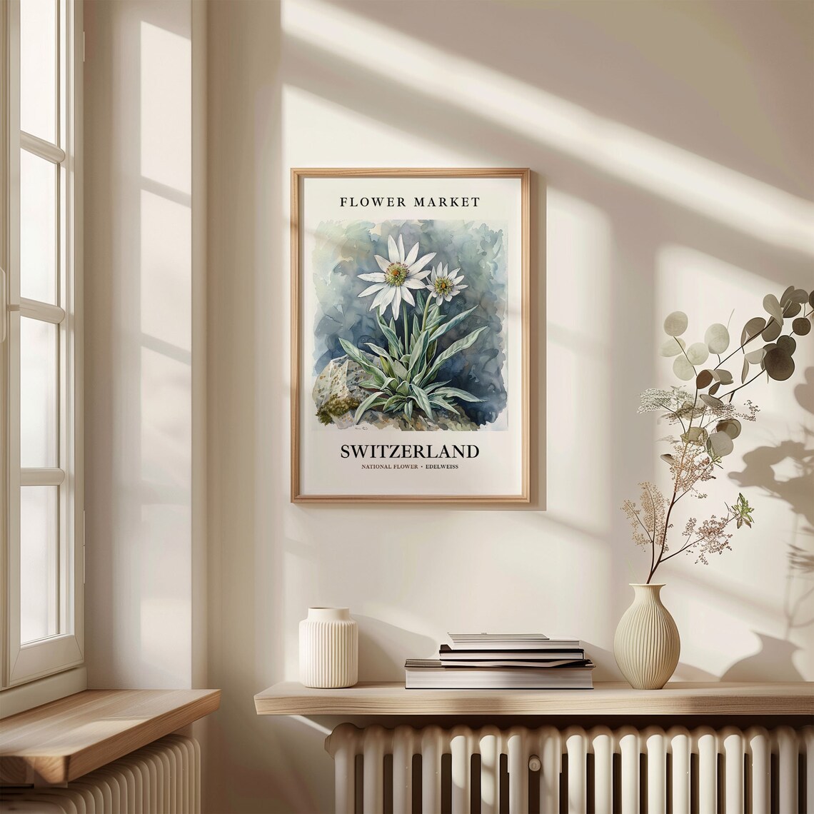 Switzerland Edelweiss Flower Market Watercolor Botanical Floral Poster - Image 3