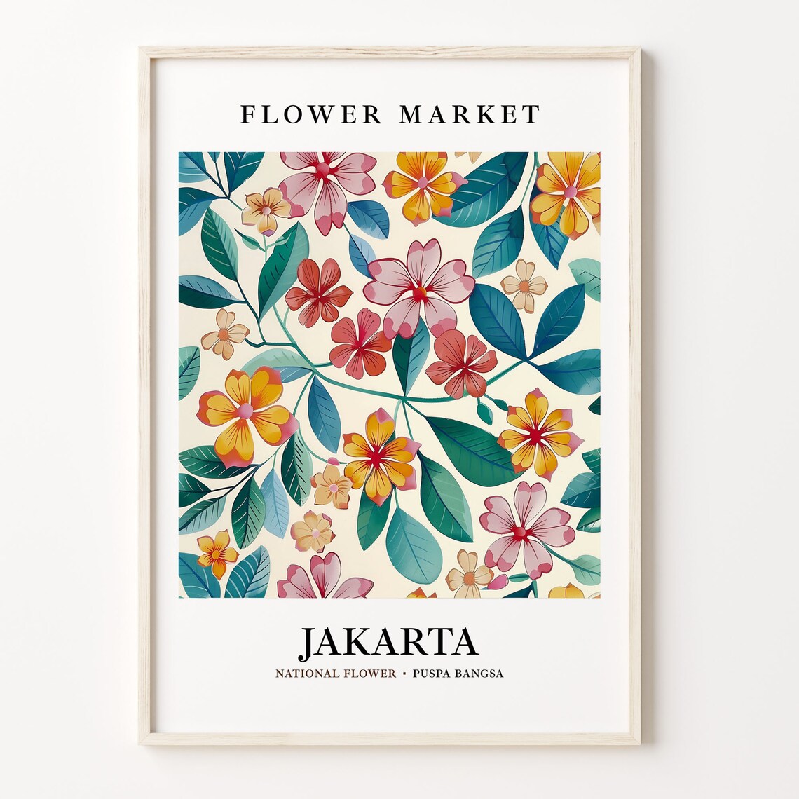 Jakarta Puspa Bangsa Flower Market Colorful Floral Pattern Art Poster