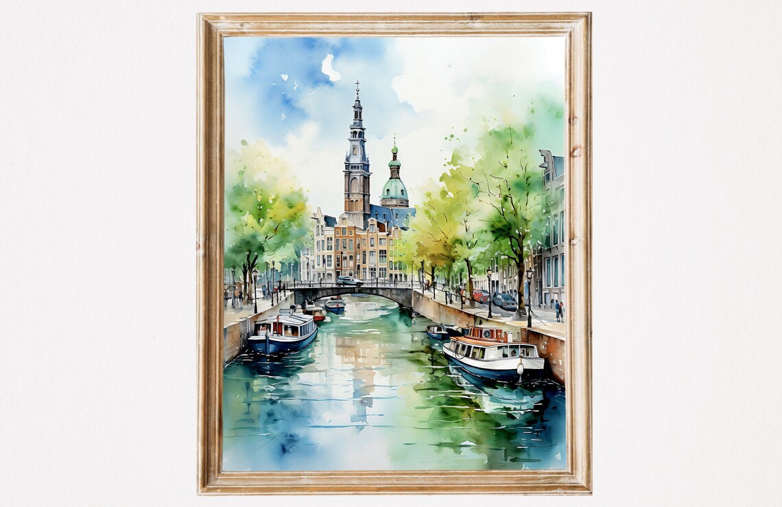 Amsterdam Canal Houses Large Watercolor Poster - Image 3