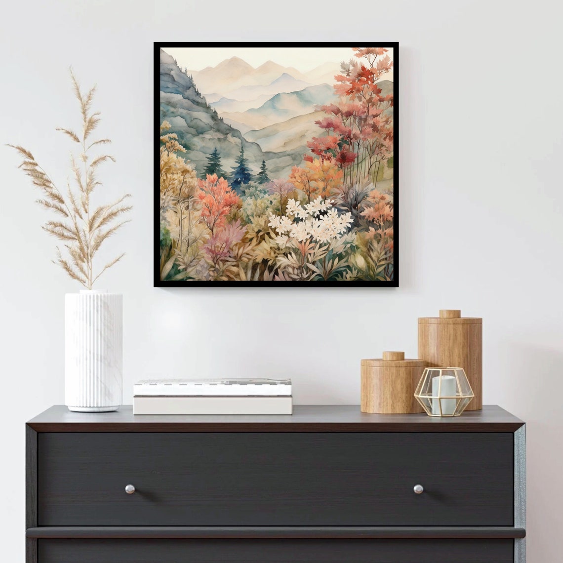 Autumn Mountain Valley Fall Foliage Wildflowers Watercolor Poster - Image 5