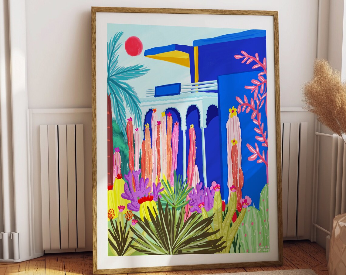 Majorelle Garden Marrakech Cobalt Blue Villa Cactus Art Print