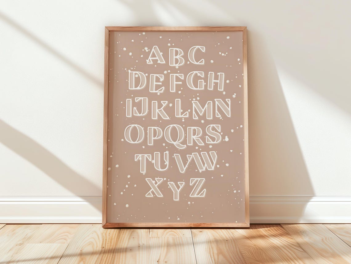 ABC Alphabet Letters Beige Speckled Kids Nursery Learning Poster
