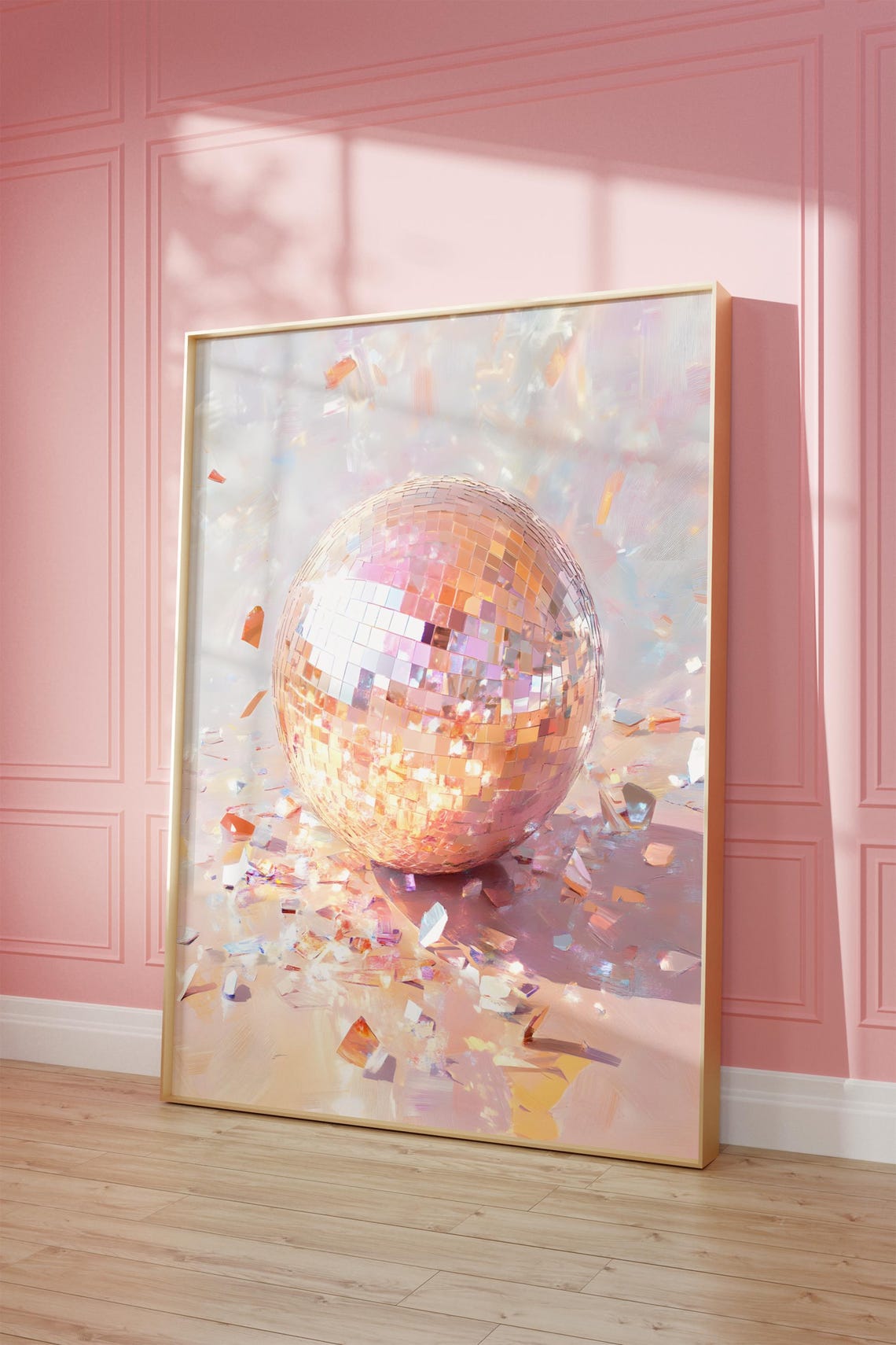 Rose Gold Disco Mirror Ball With Confetti Trendy Party Poster