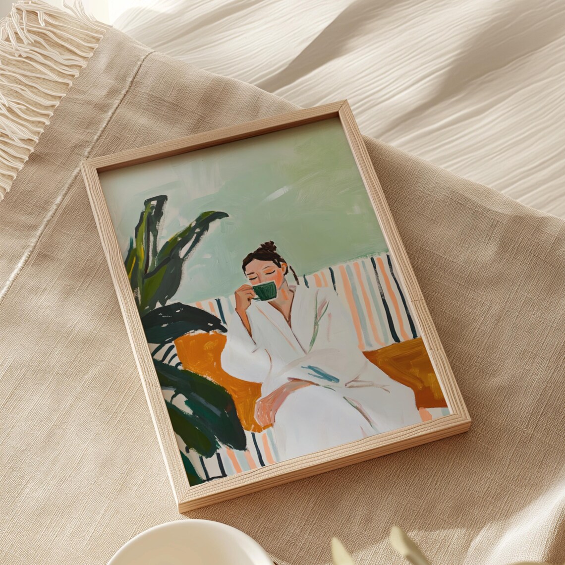 Abstract People in Emerald and Orange, Wall Art Print - Image 2