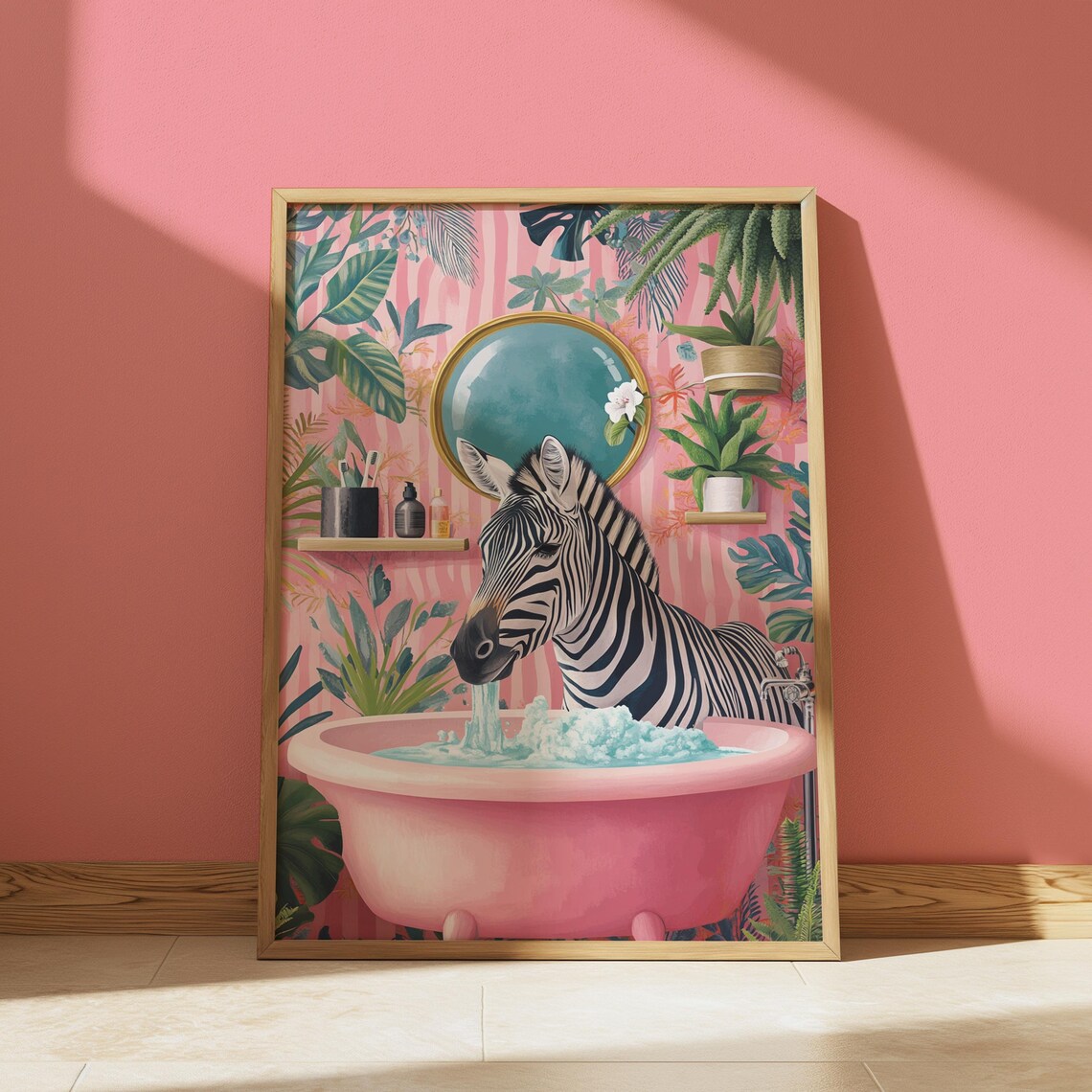 Zebra In Bathroom Maximalist Animal Print Poster - Image 3