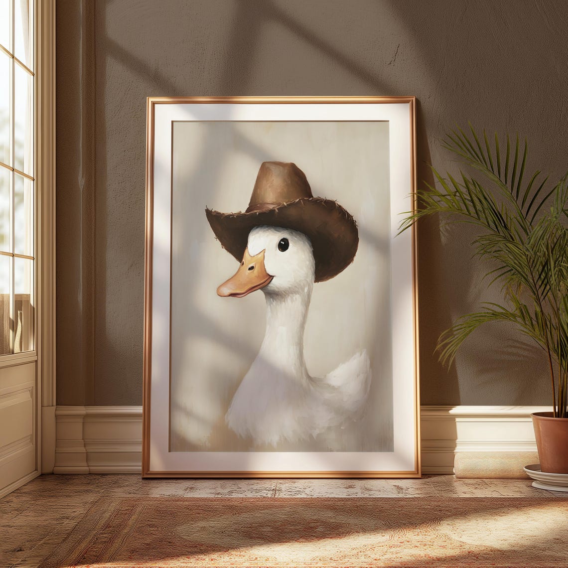 Cowboy Goose Portrait Brown Hat Rustic Nursery Animal Art Poster - Image 3