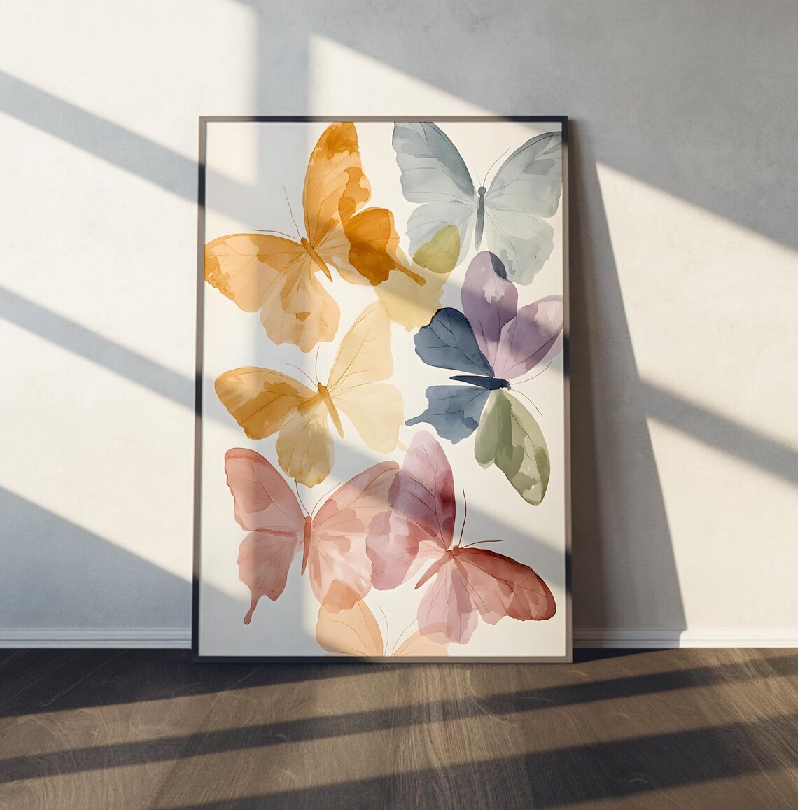 Colorful Watercolor Butterflies Pastel Botanical Style Art Poster