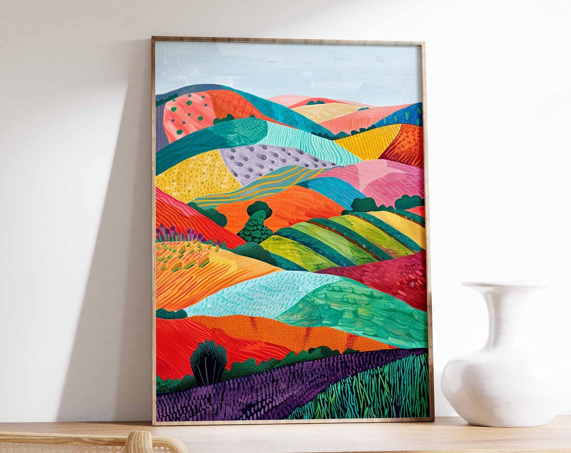 Patchwork Colorful Hills Vibrant Abstract Landscape Art Print