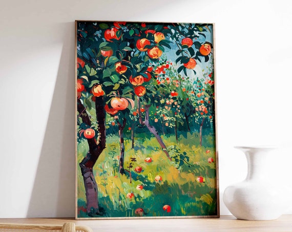 Apple Orchard Poster Kitchen Decor Food Print Farmhouse Wall Art Rustic Print Fruit Orchard Art Country Home Decor Vintage Poster