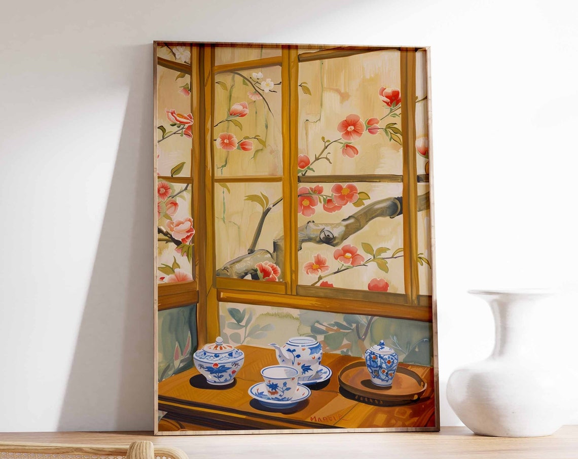 Japanese Tea Ceremony Porcelain Tea Set Blossom Window Art Poster