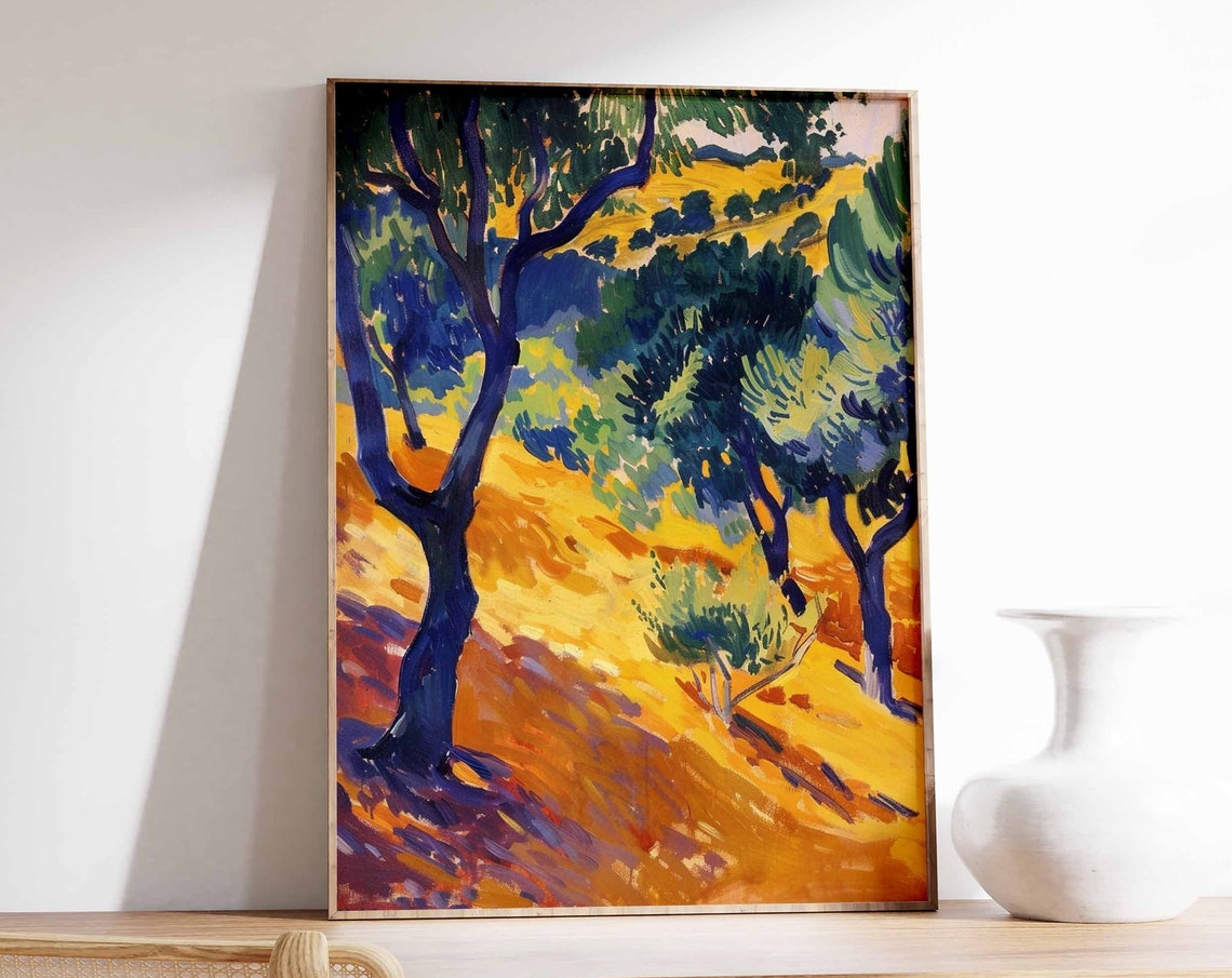 Olive Grove Fauvist Golden Hillside Impressionist Art Print Wall Decor