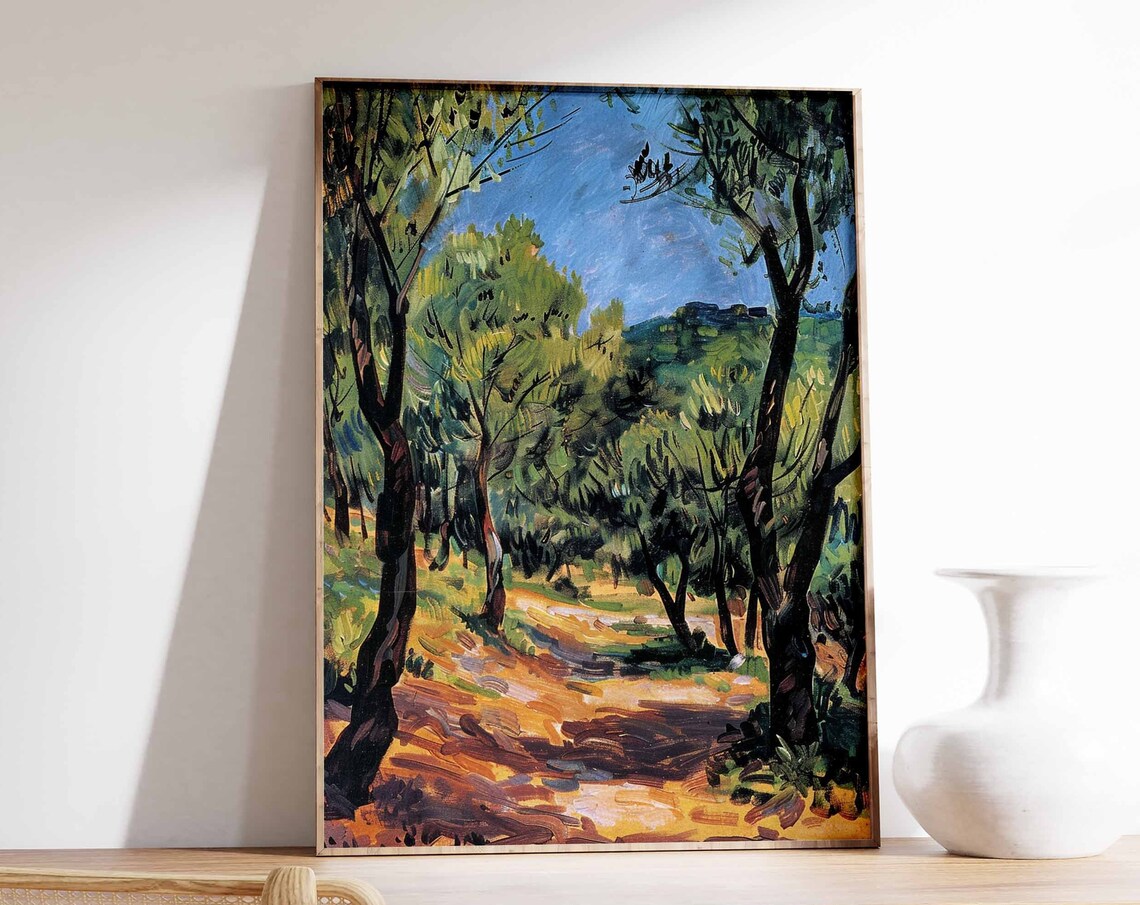 Shady Olive Grove Path With Dark Trunks Impressionist Poster