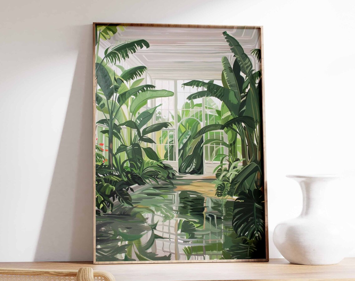 Tropical Greenhouse Interior Banana Leaves Conservatory Poster