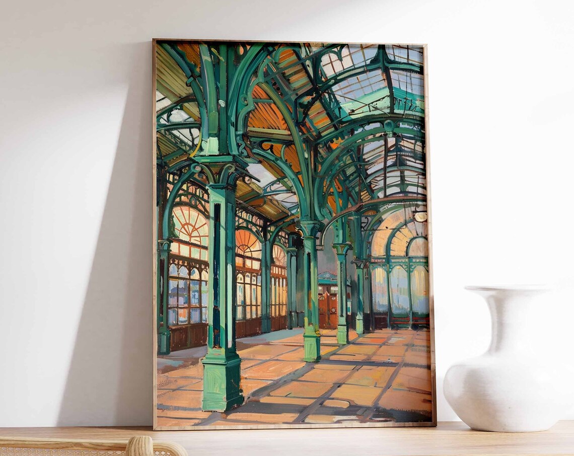 Railway Station Poster, Vintage Train Station Art Print