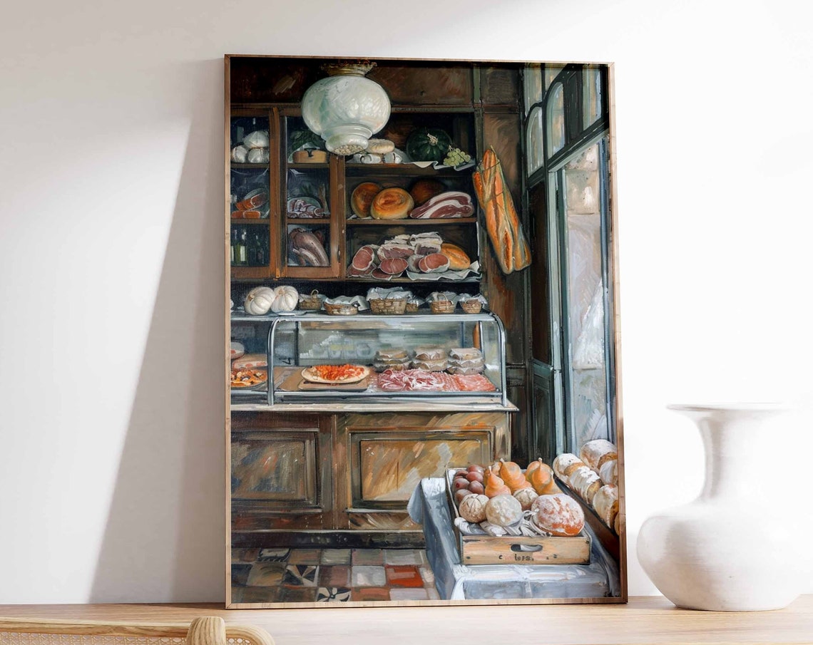 Bakery Deli Shelves Fresh Bread Pastries Hanging Baguettes Poster